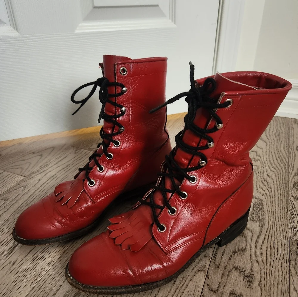 Vintage Justin Lace-Up Red Roper Boots Size 6.5C - Picture 6 of 8